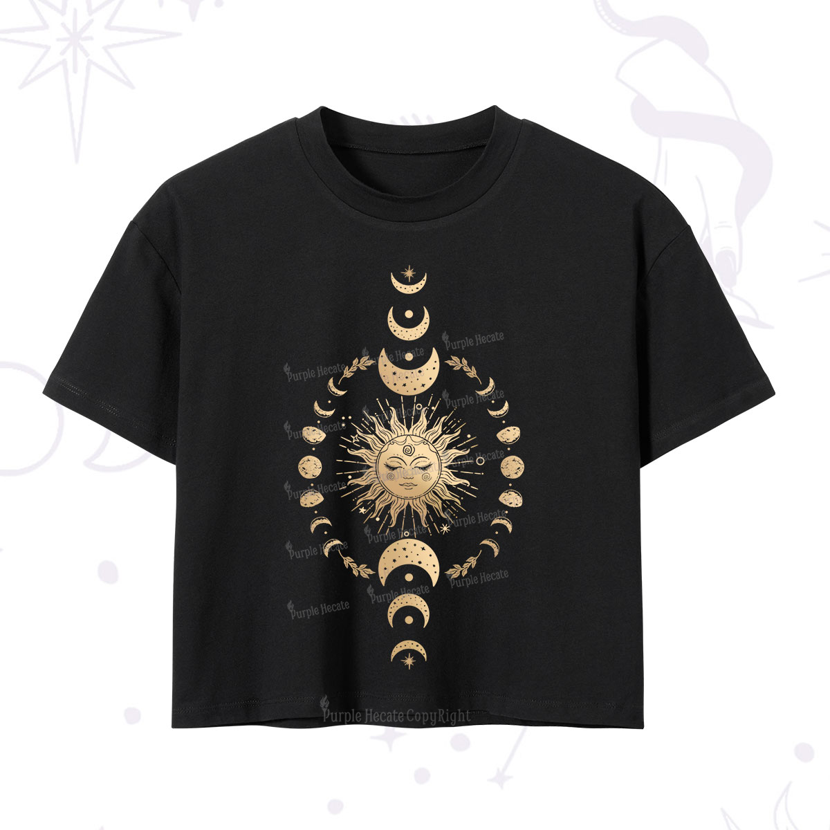 Purplehecate Celestial Sun & Moon Phases Crop T-Shirt