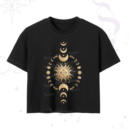 Purplehecate Celestial Sun & Moon Phases Crop T-Shirt