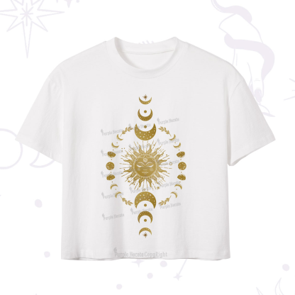 Purplehecate Celestial Sun & Moon Phases Crop T-Shirt