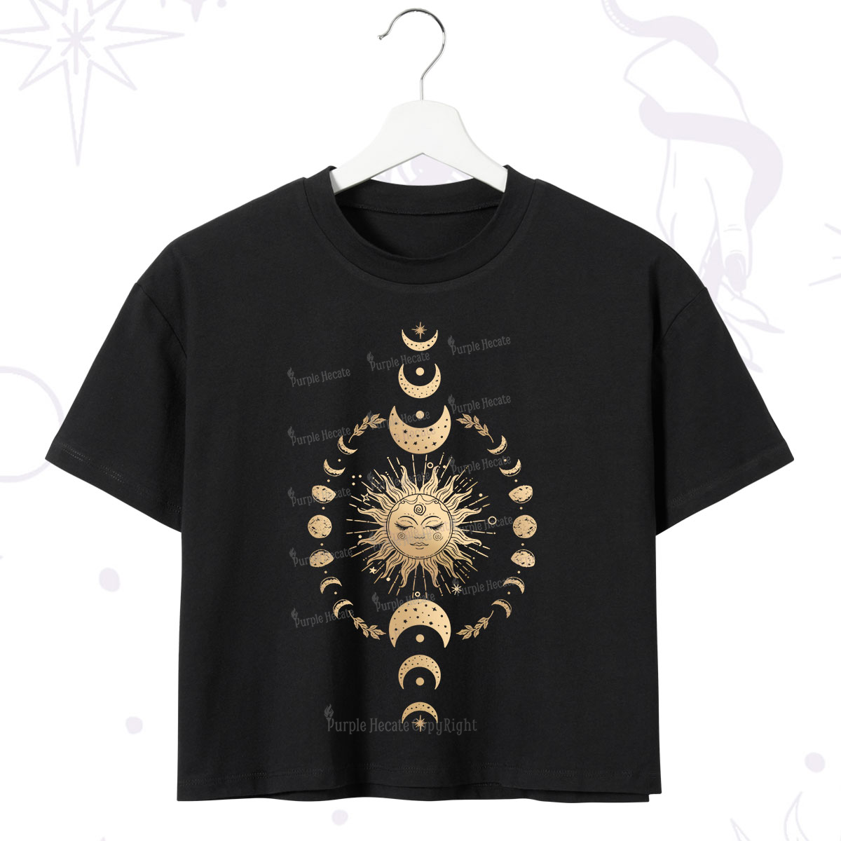 Purplehecate Celestial Sun & Moon Phases Crop T-Shirt