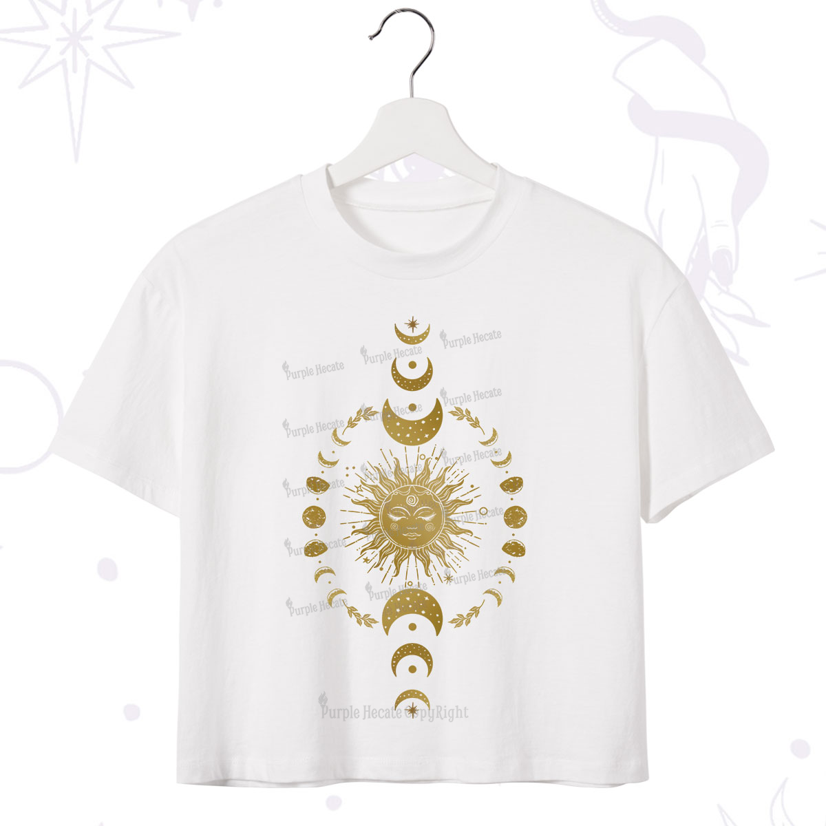 Purplehecate Celestial Sun & Moon Phases Crop T-Shirt