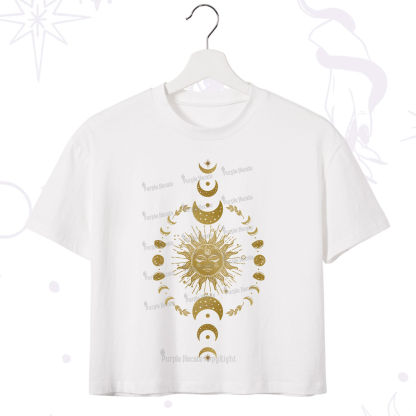 Purplehecate Celestial Sun & Moon Phases Crop T-Shirt