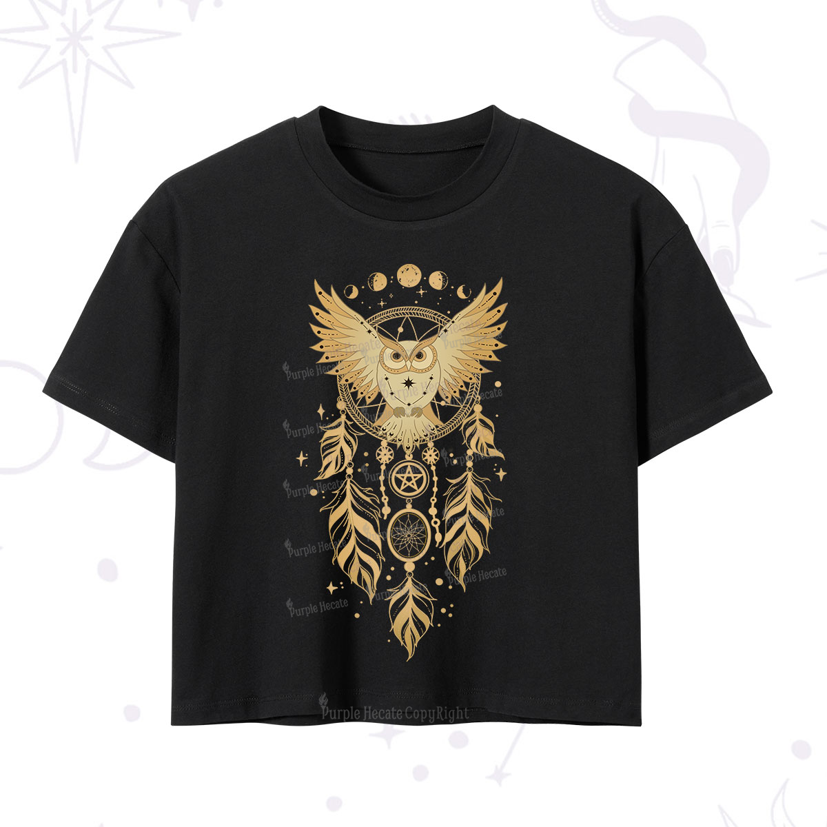 Purplehecate Mystical Owl Dreamcatcher Crop T-Shirt