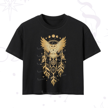 Purplehecate Mystical Owl Dreamcatcher Crop T-Shirt