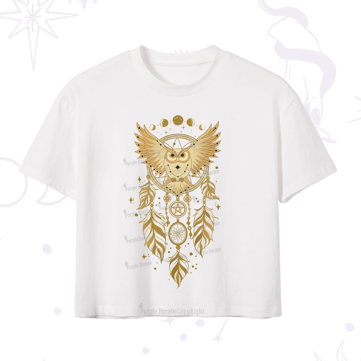 Purplehecate Mystical Owl Dreamcatcher Crop T-Shirt