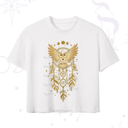 Purplehecate Mystical Owl Dreamcatcher Crop T-Shirt