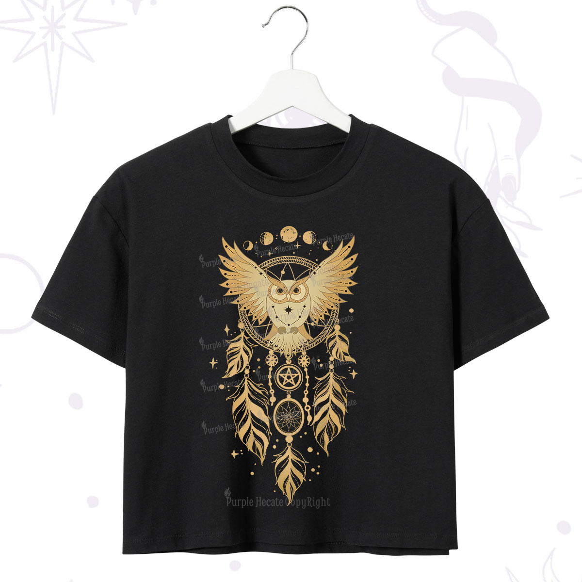 Purplehecate Mystical Owl Dreamcatcher Crop T-Shirt
