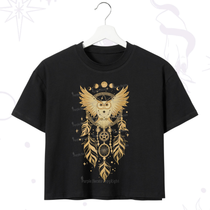 Purplehecate Mystical Owl Dreamcatcher Crop T-Shirt