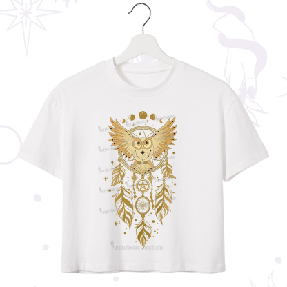 Purplehecate Mystical Owl Dreamcatcher Crop T-Shirt