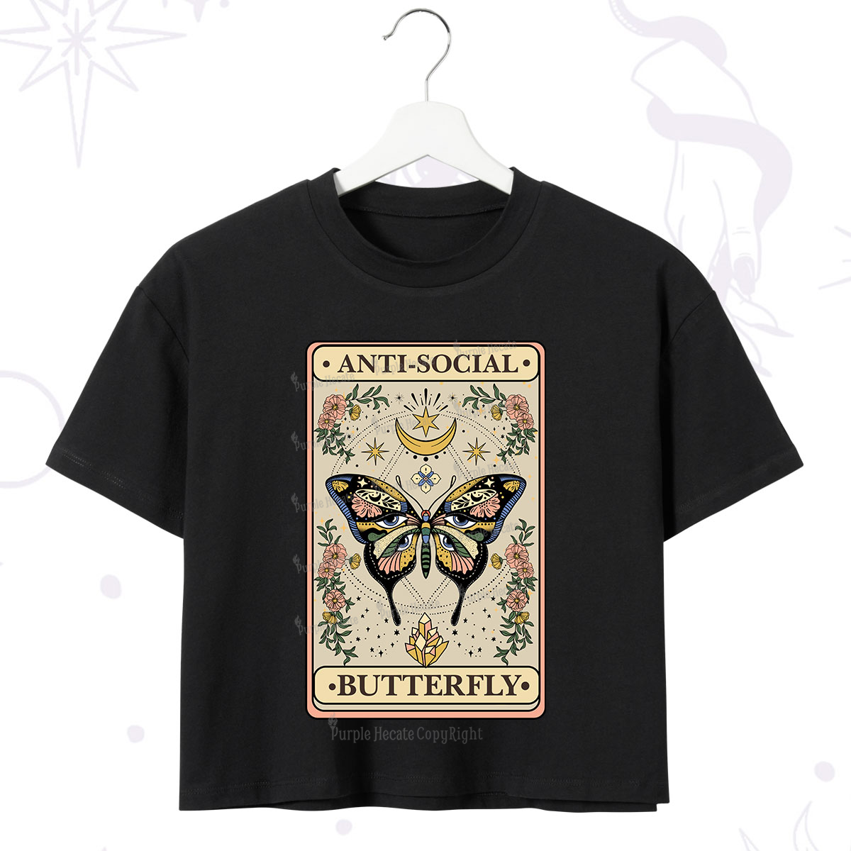 Purplehecate The Anti Social Nutterfly Oracle Card Crop T-Shirt