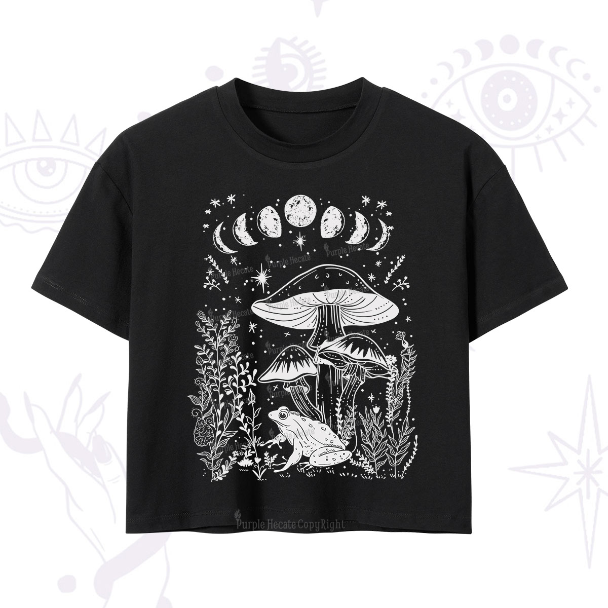 Purplehecate Celestial Frog Mushrooms Crop T-Shirt