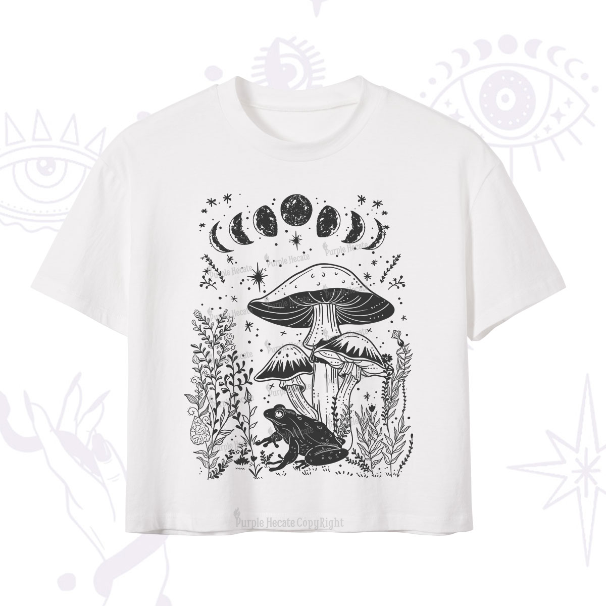 Purplehecate Celestial Frog Mushrooms Crop T-Shirt