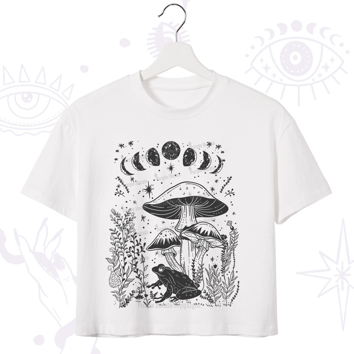 Purplehecate Celestial Frog Mushrooms Crop T-Shirt