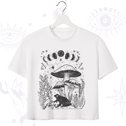 Purplehecate Celestial Frog Mushrooms Crop T-Shirt