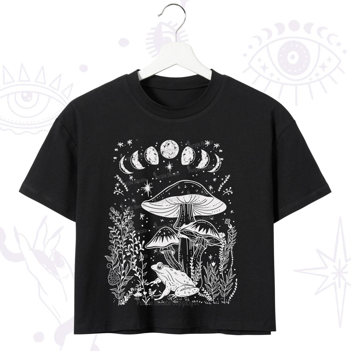 Purplehecate Celestial Frog Mushrooms Crop T-Shirt
