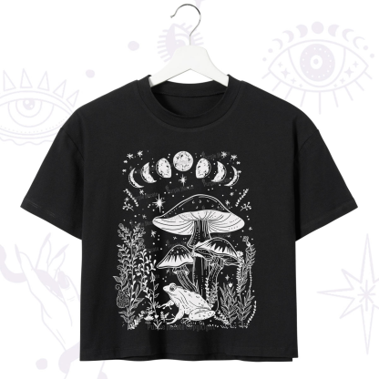 Purplehecate Celestial Frog Mushrooms Crop T-Shirt