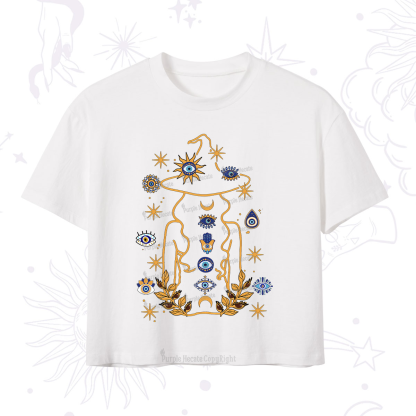 Purplehecate Evil Eye Woman Back Crop T-Shirt