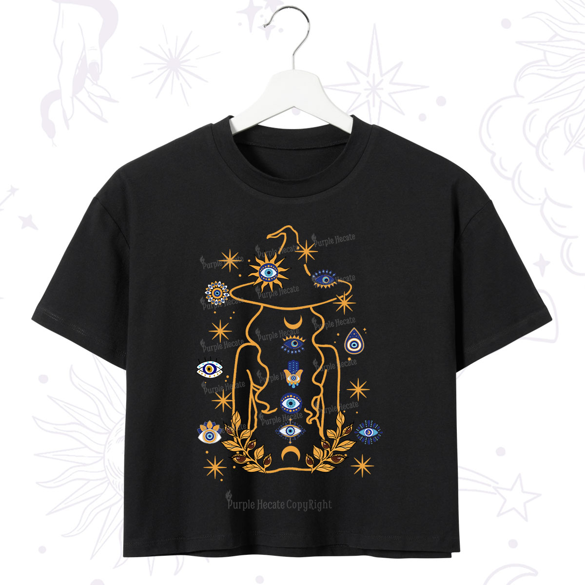 Purplehecate Evil Eye Woman Back Crop T-Shirt