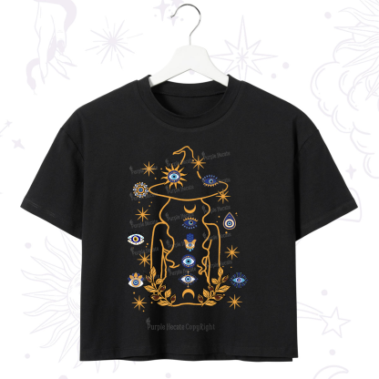 Purplehecate Evil Eye Woman Back Crop T-Shirt