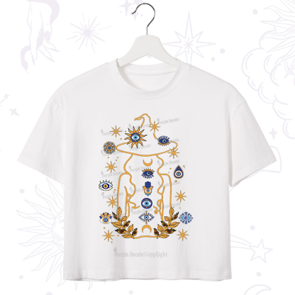 Purplehecate Evil Eye Woman Back Crop T-Shirt