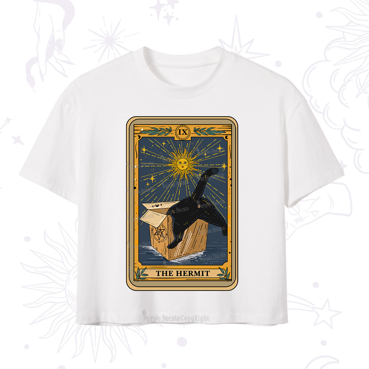 Purplehecate The Cardboard Hermit Cat Tarot Crop T-Shirt