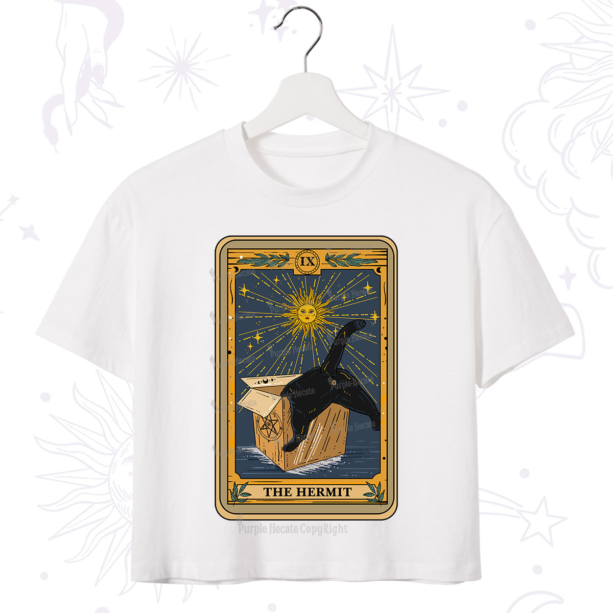 Purplehecate The Cardboard Hermit Cat Tarot Crop T-Shirt