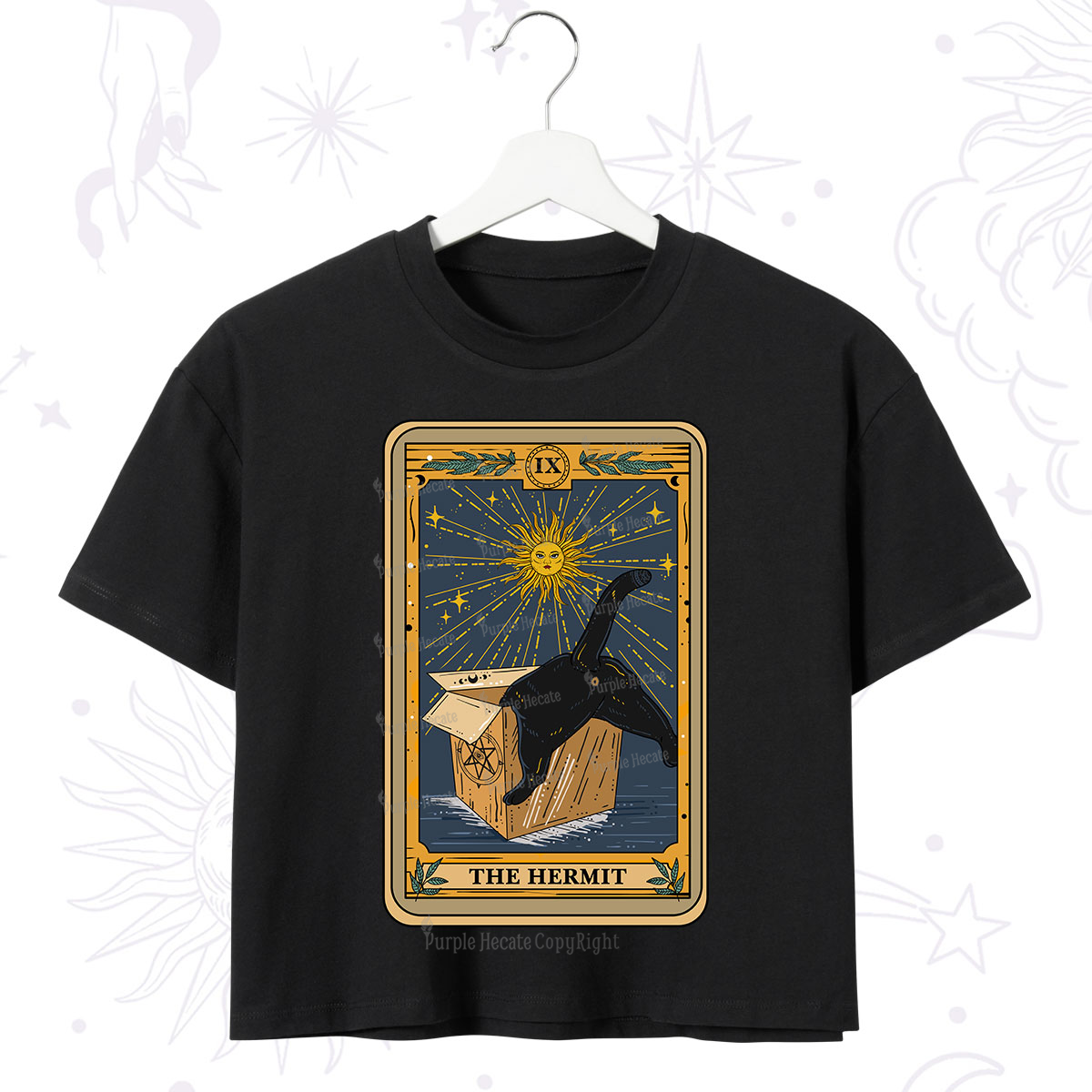 Purplehecate The Cardboard Hermit Cat Tarot Crop T-Shirt