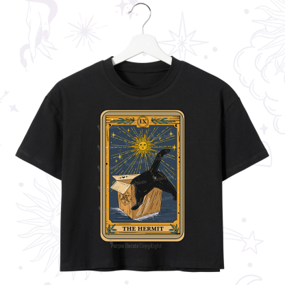 Purplehecate The Cardboard Hermit Cat Tarot Crop T-Shirt