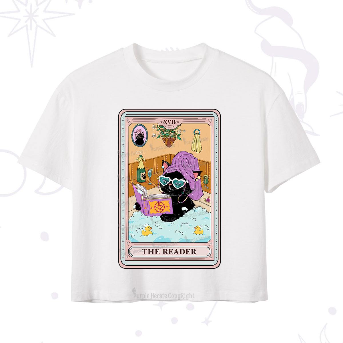 Purplehecate The Reader Cat Tarot Crop T-Shirt