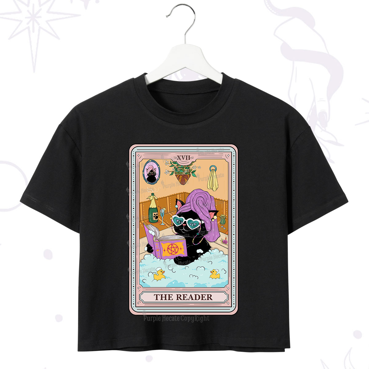 Purplehecate The Reader Cat Tarot Crop T-Shirt