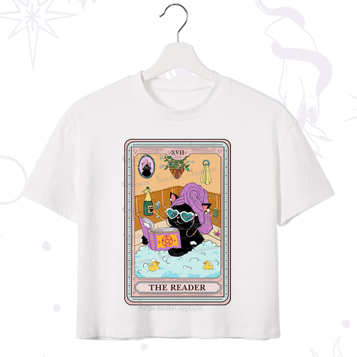 Purplehecate The Reader Cat Tarot Crop T-Shirt