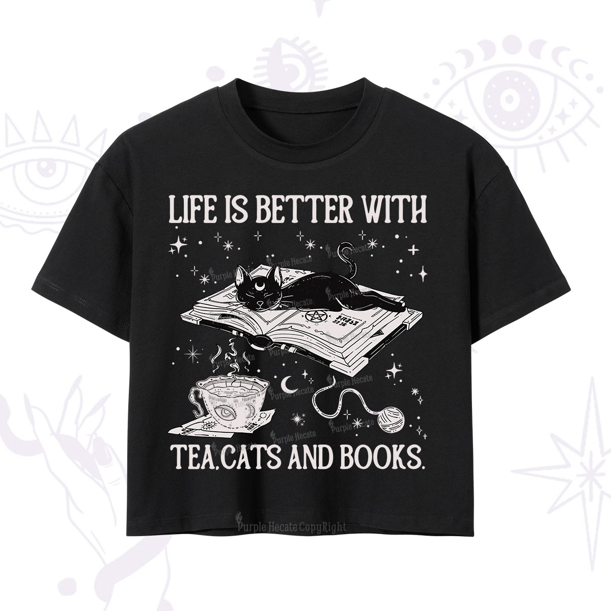 Purplehecate Life Is Better With Cats And Books Crop T-Shirt