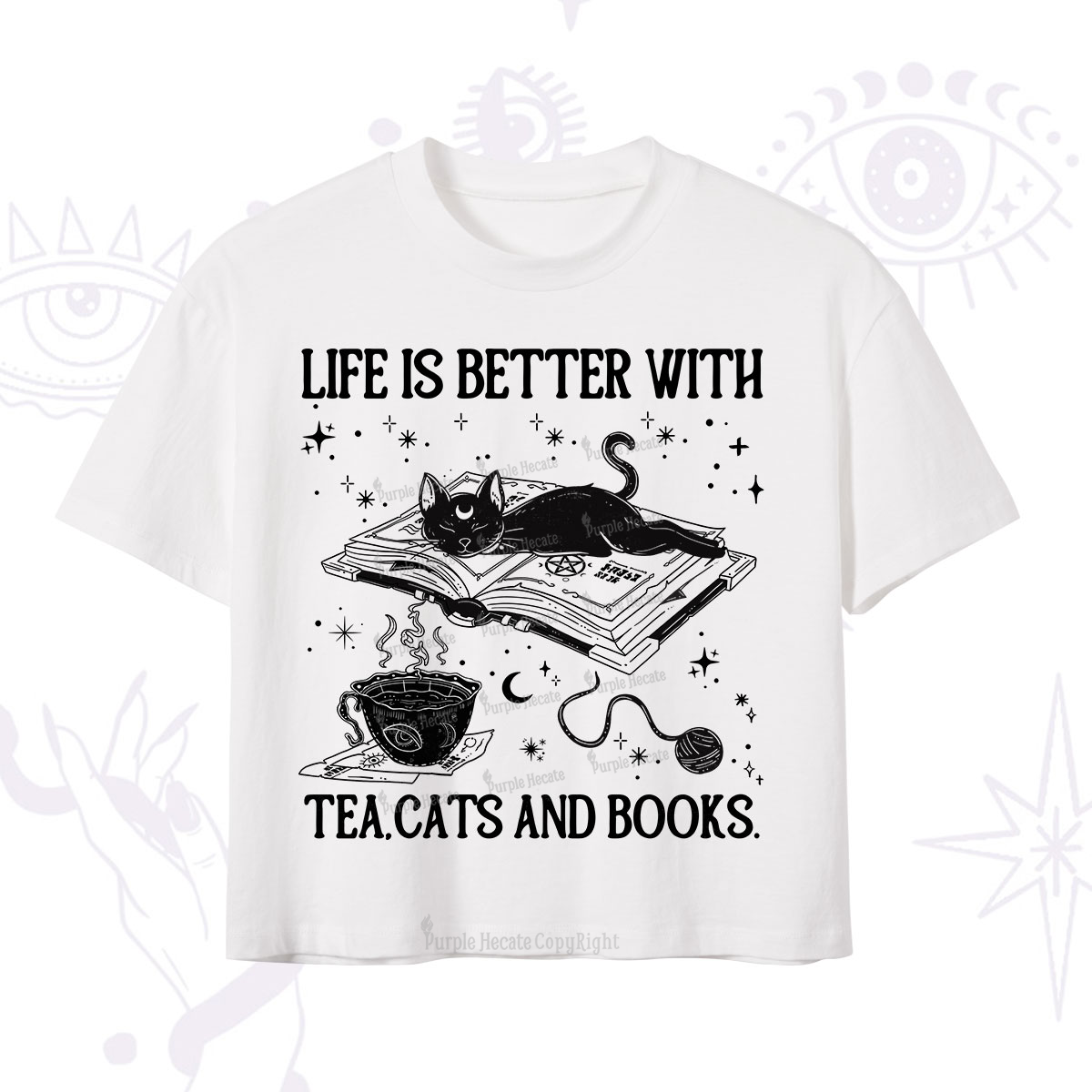 Purplehecate Life Is Better With Cats And Books Crop T-Shirt