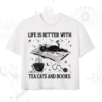 Purplehecate Life Is Better With Cats And Books Crop T-Shirt