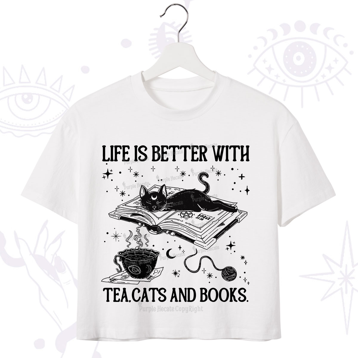 Purplehecate Life Is Better With Cats And Books Crop T-Shirt