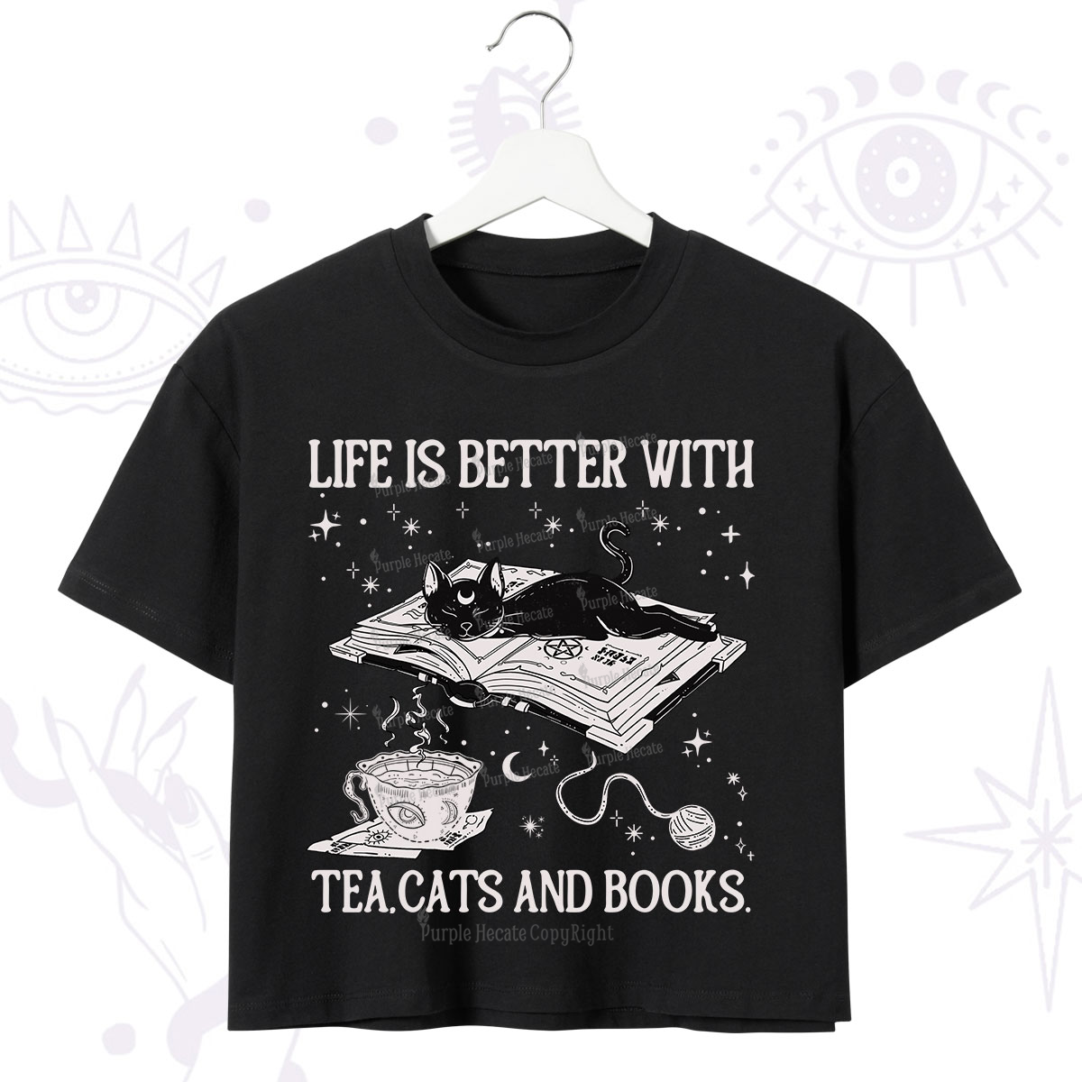 Purplehecate Life Is Better With Cats And Books Crop T-Shirt