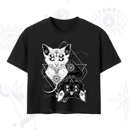 Purplehecate Occult Mirror Cats Crop T-Shirt