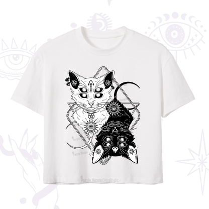 Purplehecate Occult Mirror Cats Crop T-Shirt
