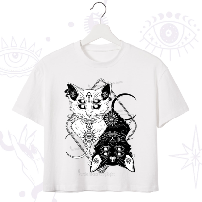 Purplehecate Occult Mirror Cats Crop T-Shirt