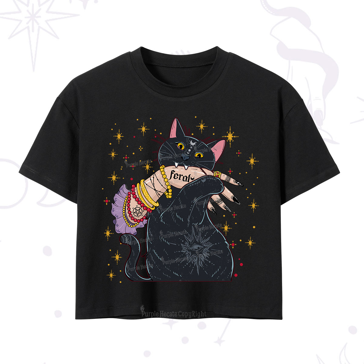 Purplehecate Feral Cat Crop T-Shirt