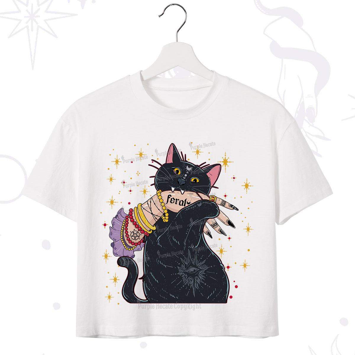Purplehecate Feral Cat Crop T-Shirt