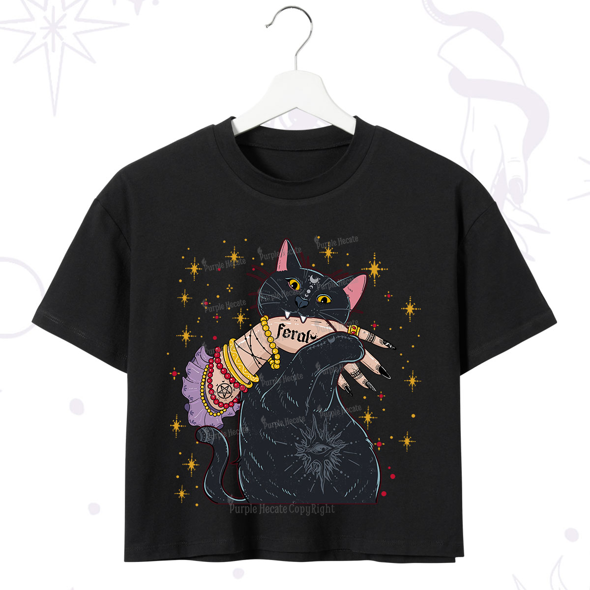 Purplehecate Feral Cat Crop T-Shirt