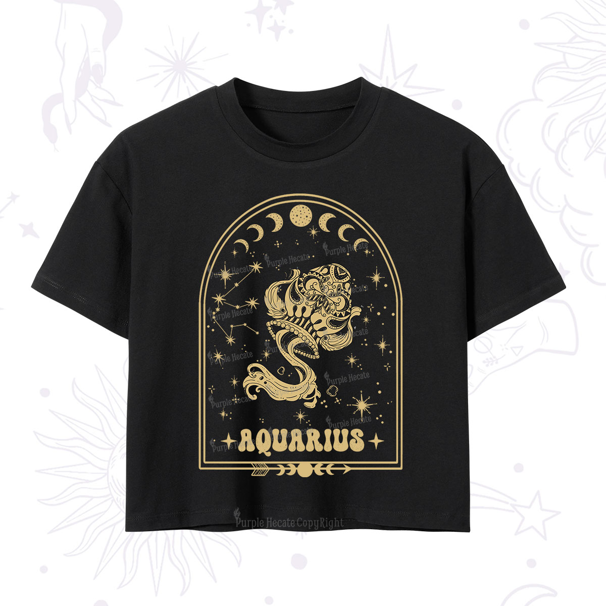 Purplehecate Zodiac Aquarius Under the Stars Crop T-Shirt