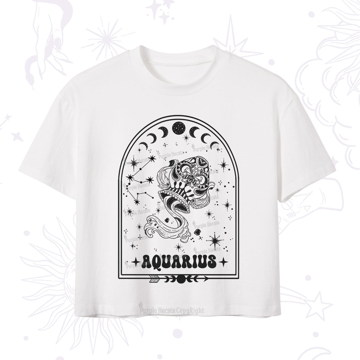 Purplehecate Zodiac Aquarius Under the Stars Crop T-Shirt