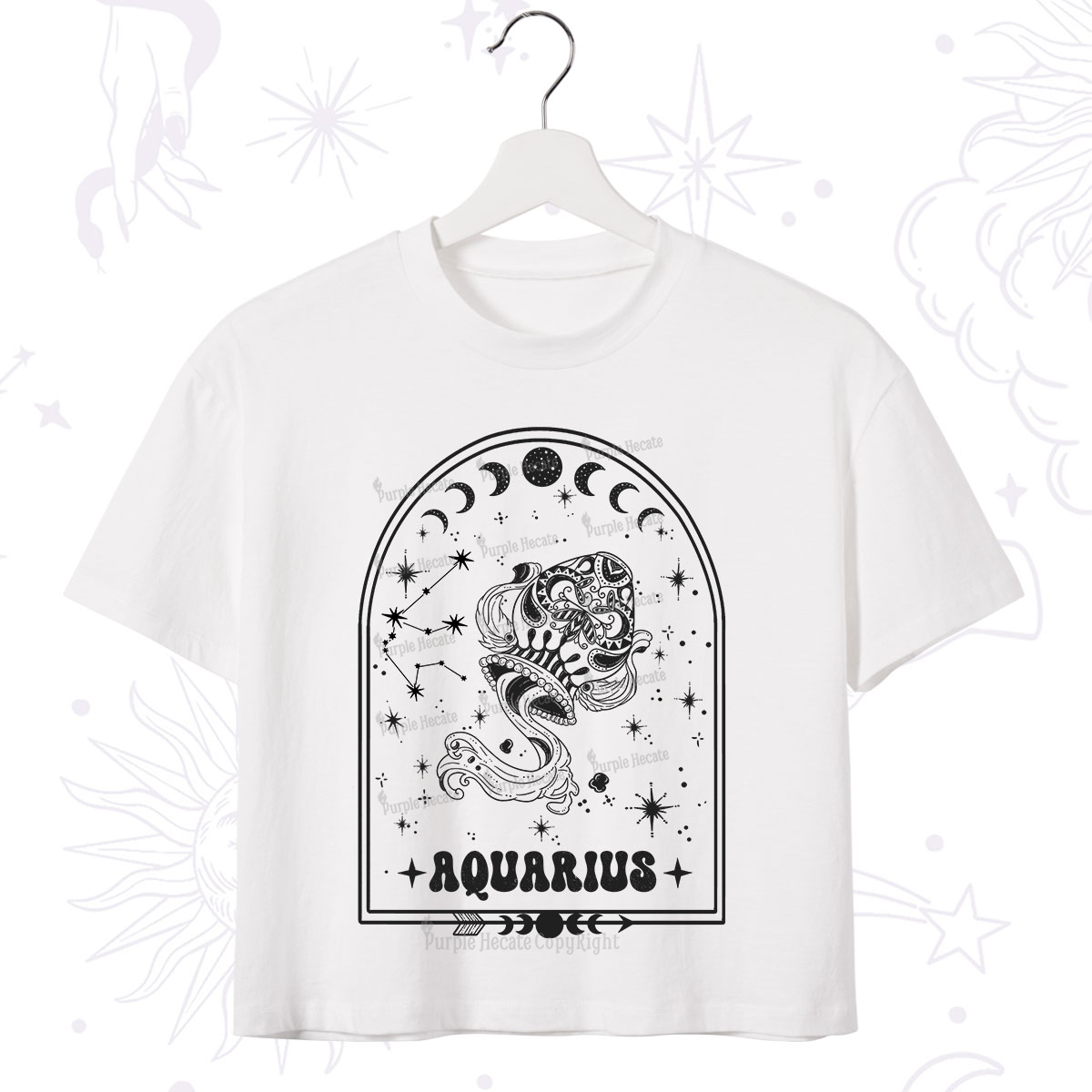 Purplehecate Zodiac Aquarius Under the Stars Crop T-Shirt