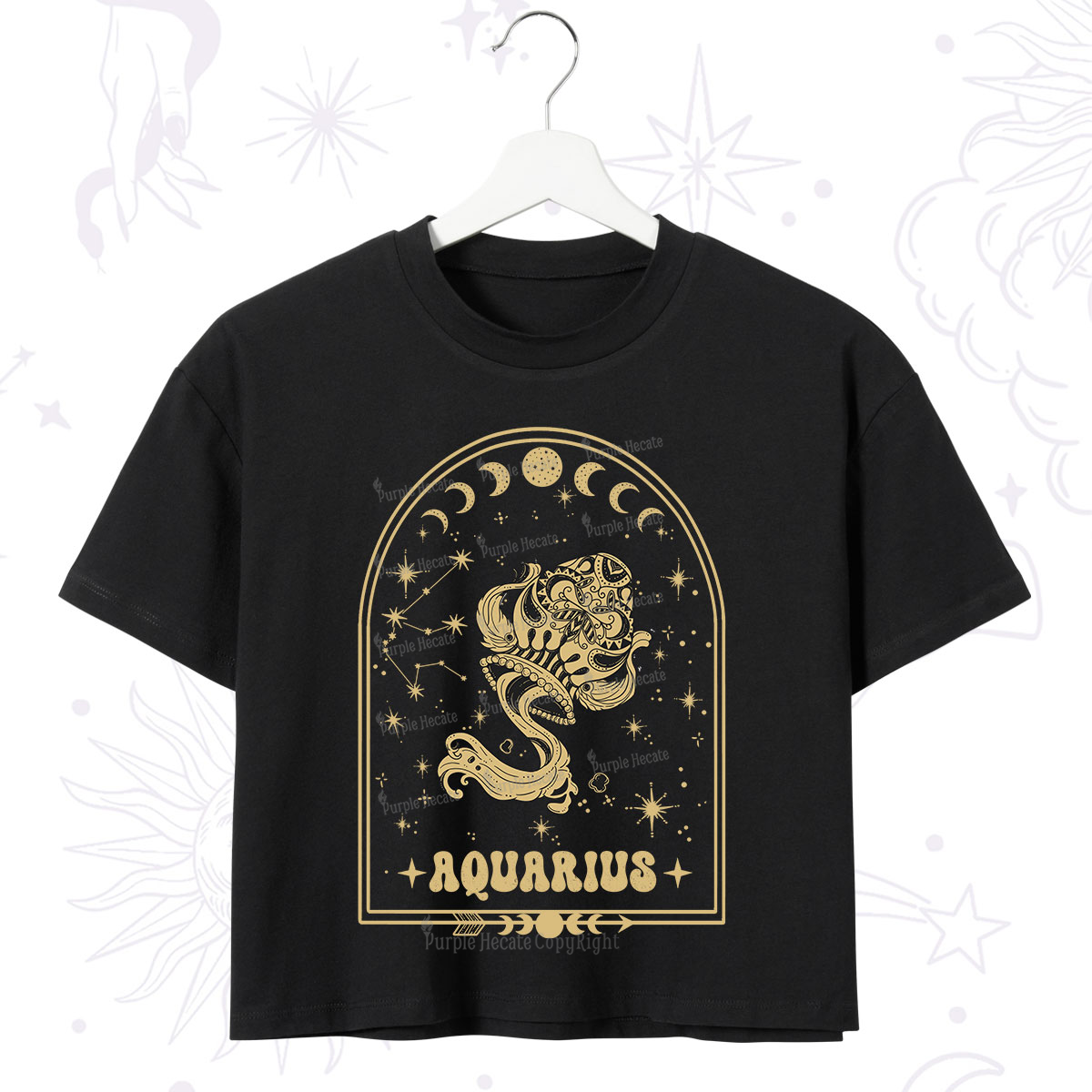 Purplehecate Zodiac Aquarius Under the Stars Crop T-Shirt