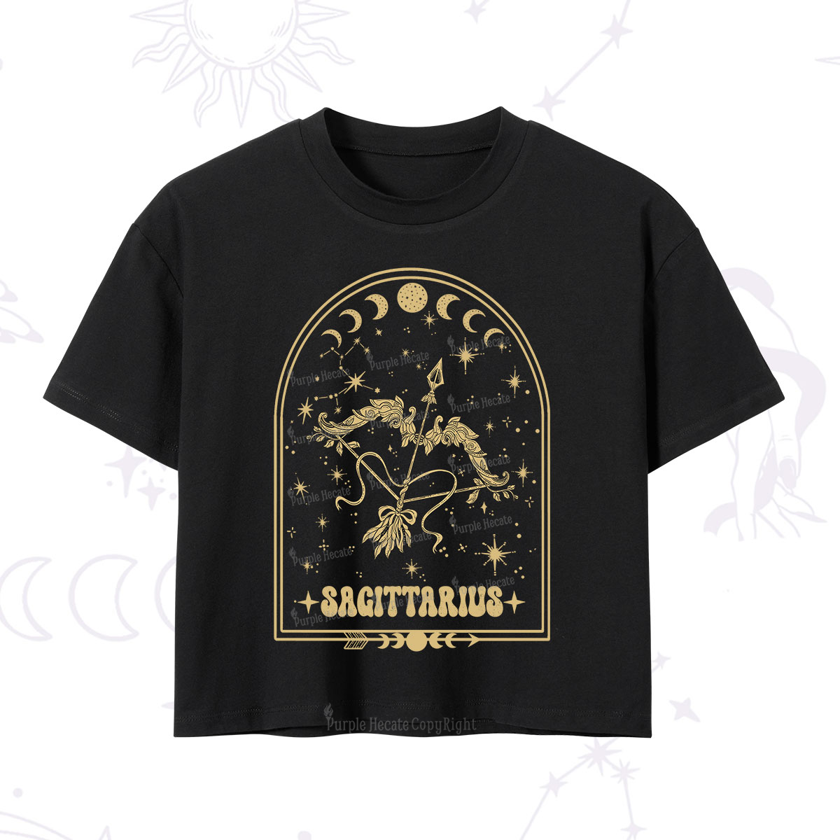Purplehecate Zodiac Sagittarius Under the Stars Crop T-Shirt