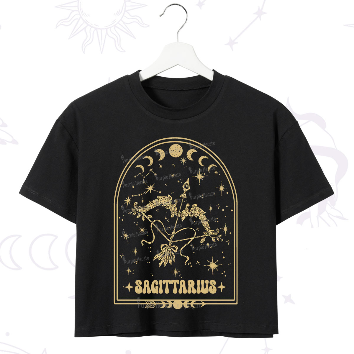Purplehecate Zodiac Sagittarius Under the Stars Crop T-Shirt