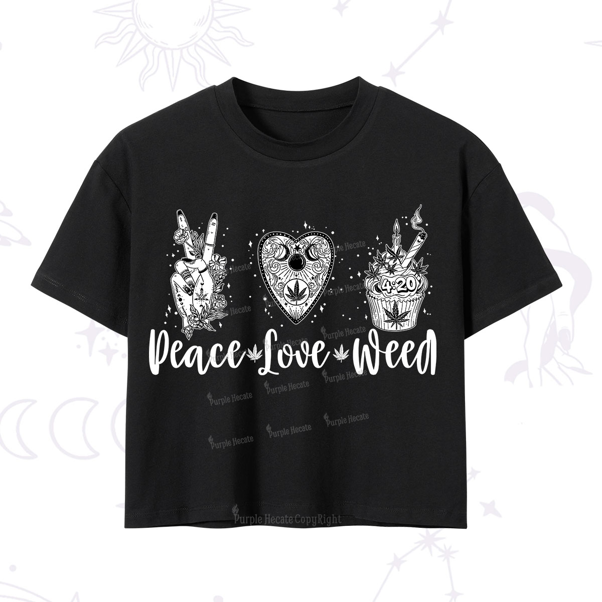 Purplehecate Peace Love Weed Crop T-Shirt