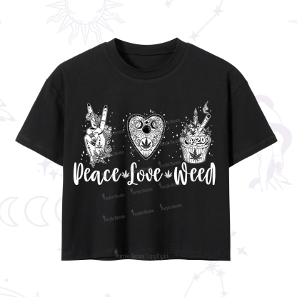 Purplehecate Peace Love Weed Crop T-Shirt